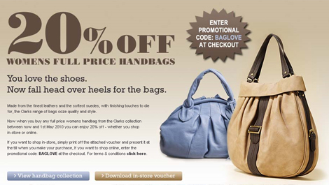 Promotional Code: 20% Discount On Handbags @ Clarks