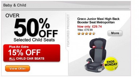 Over 50% Off Selected Plus 15% Sale On All Carseats @ Halfords Over 50% Off Selected Plus 15% Sale On All Carseats @ Halfords