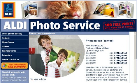 Aldi Photo Service Discount Voucher Code: 40% Off Canvas Prints