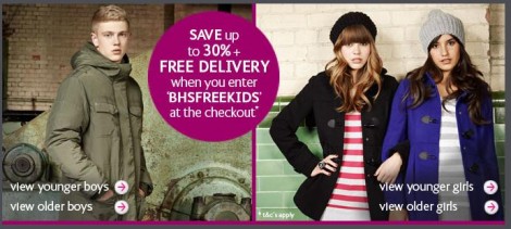 BHS Codes: &pound;5 Off &pound;25 Spend Or Free Delivery On Kidswear