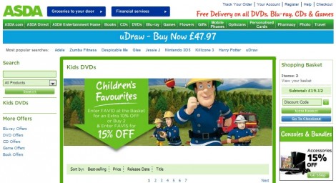 Asda Entertainment Promotional Codes: 10% And 15% Off Kids DVDs