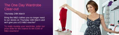 Free £5 Off Voucher When You Take Old Clothes @ M&S Free £5 Off Voucher When You Take Old Clothes @ M&S