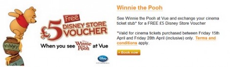Free &pound;5 Disney Store Voucher: Vue Cinema Winnie The Pooh Movie