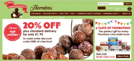 Thorntons Promotional Code: 20% Off And &pound;1.95 Delivery