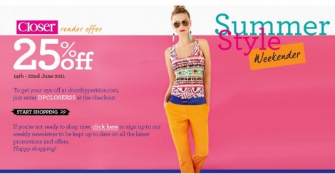 Dorothy Perkins Promotional Code: 25%