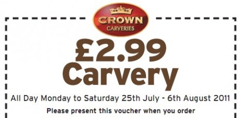 Crown Carveries Promotional Voucher: Carvery For &pound;2.99