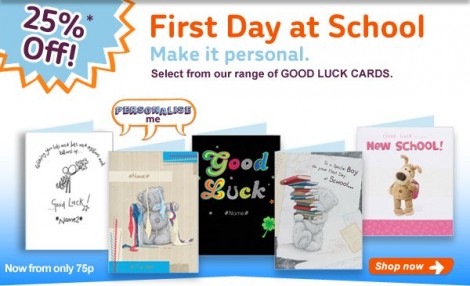 25% Off First Day At School Cards @ Clinton Cards