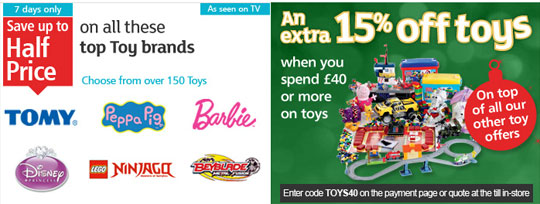 Tons Of Half Price Toy Deals PLUS Extra 15% off &pound;40 Spend @ Argos