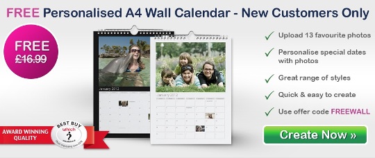 Free Personalised A4 Wall Calendar @ Photobox