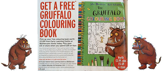 FREEBIE: Free Gruffalo Colouring Book Plus &pound;5 Off In-store at Mothercare Or ELC With The Radio Times