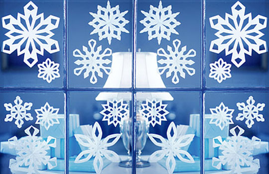 Home-Made Paper Snow Flakes And Tree Ornaments