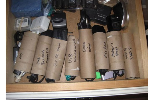 Organise Electronic Chargers With Loo Roll Tubes