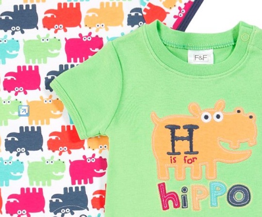 F&amp;F 2 Pack of Hippo Romper Suits With Hat &pound;4 @ Clothing At Tesco
