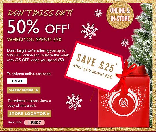 Body Shop Discount - 50% Off When You Spend &pound;50 
