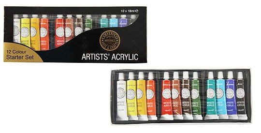 18ml Acrylic Paint Set (12 Pieces) &pound;1.99 @ Home Bargains