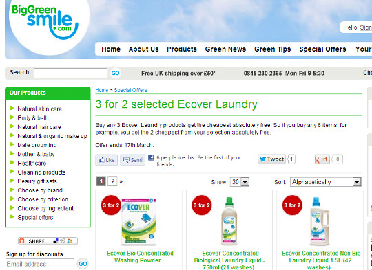 Ecover Laundry Products 3 For 2 @ Big Green Smile 