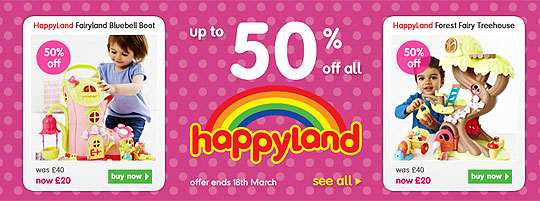 Up to 50% Off All HappyLand Toys @ ELC Up to 50% Off All HappyLand Toys @ ELC