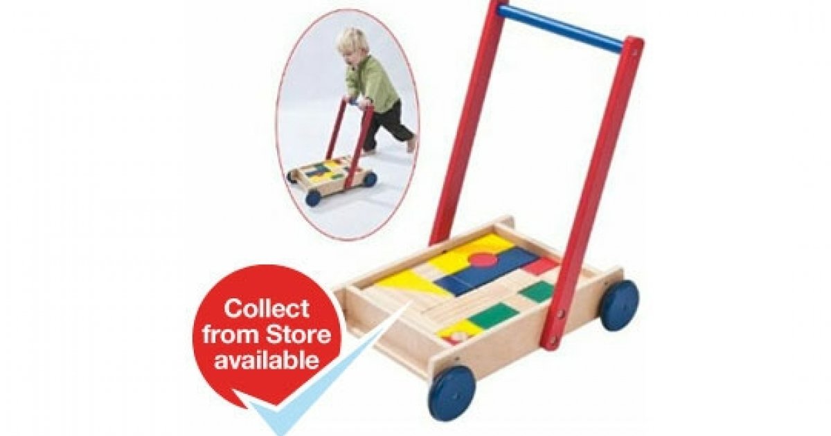 Wooden Building Blocks In Wooden PushAlong Trolley £9.99 Home Bargains
