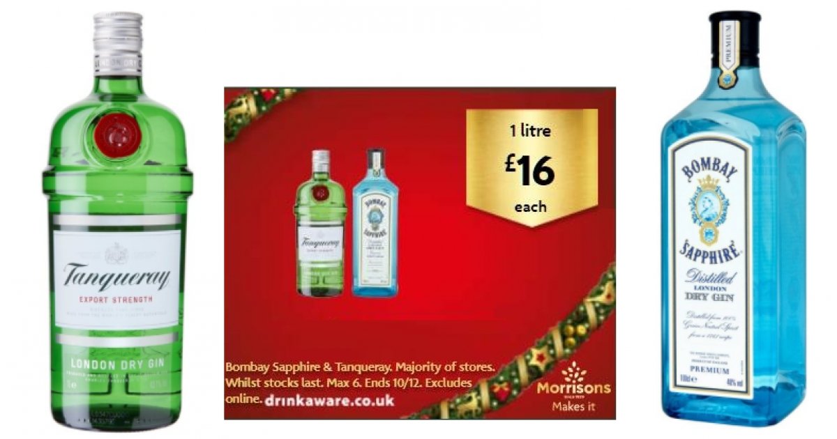 1 Litre Bottle Tanqueray & Bombay Sapphire Gins £16 Each Morrisons