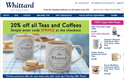 Whittard Online Shop Promotional Code Tea and coffee