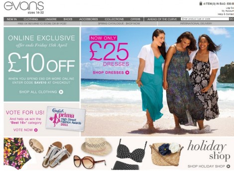 Evans online promotional code 10 off