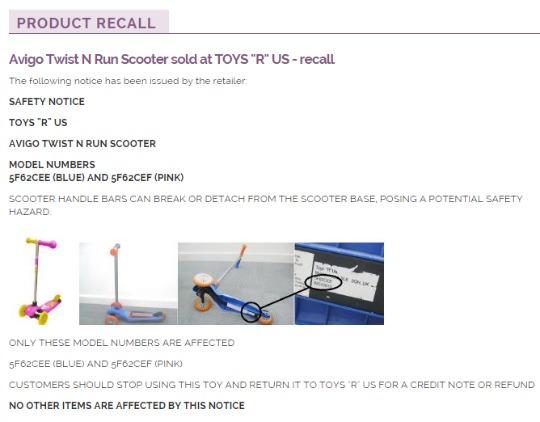 avigo scooter recall TRU pm