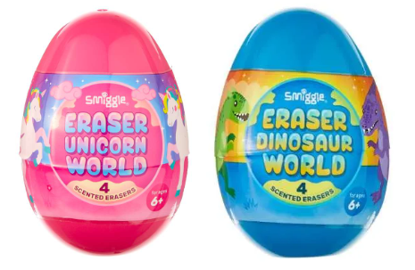 Smiggle Eraser Collection Surprise Eggs, dinosaur and unicorn