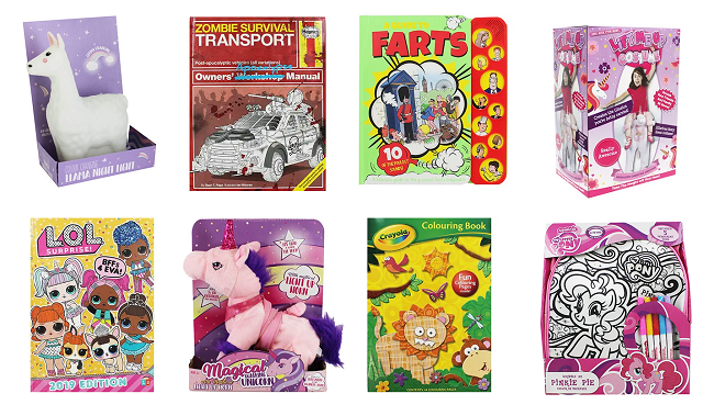Sale items from The Works; books, toys and gifts