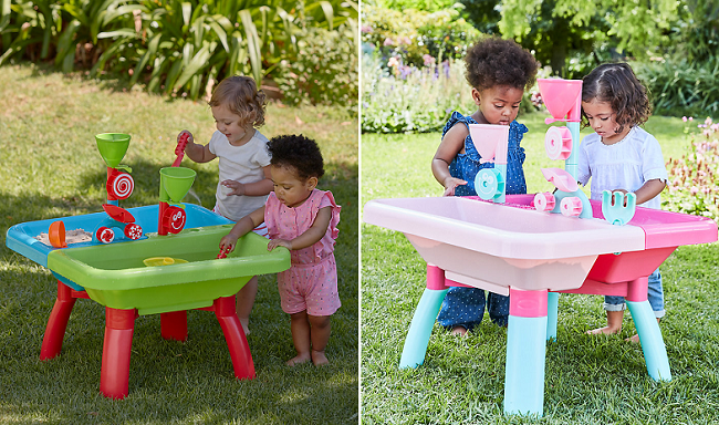 sand and water table pink