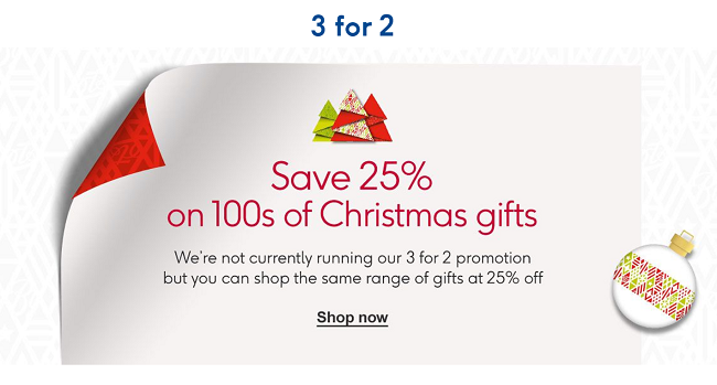 Boots 3 for 2 Christmas mix and match offer