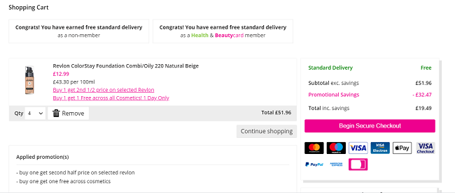 Revlon Screenshot of savings