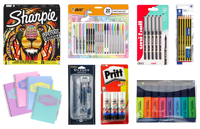 Stationery from Sharpie, BIC, Pritt Stick, Staedtler, Pukka and Uniball