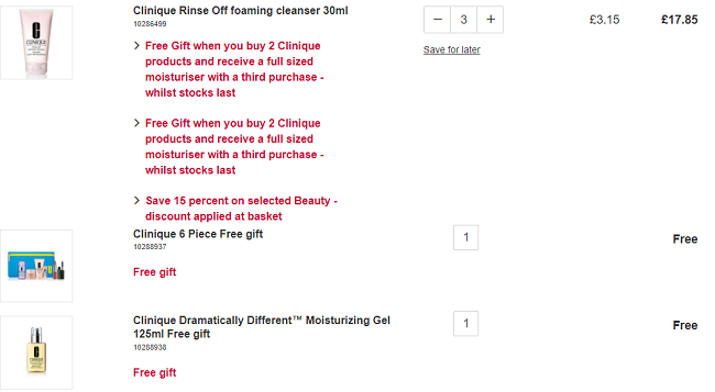 Offer Stack: Three Clinique Rinse Off Foaming Cleansers 30ml Plus Free 6 Piece Set & Full Size Moisturiser £17.85 @ Boots