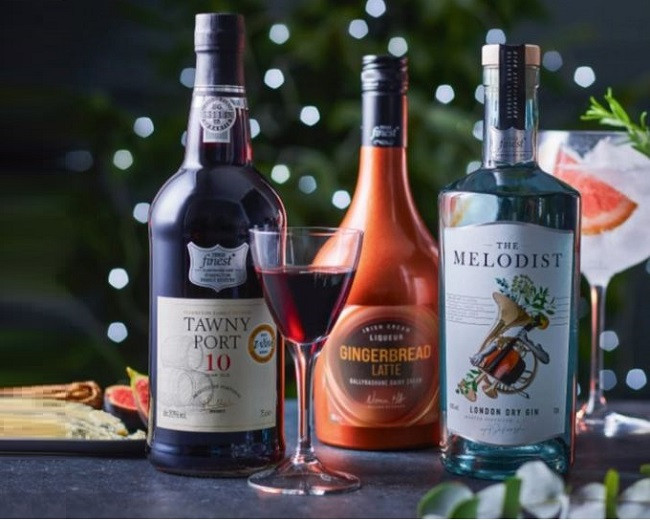 Tesco selection of Christmas alcoholic drinks in a display
