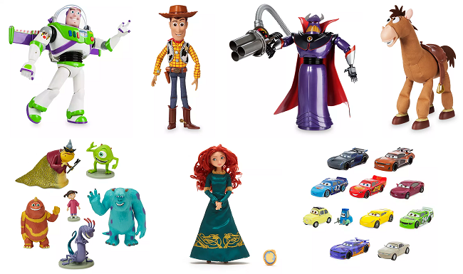 Disney Pixar toys from Toy Story, Cars, Monsters Inc and Merida
