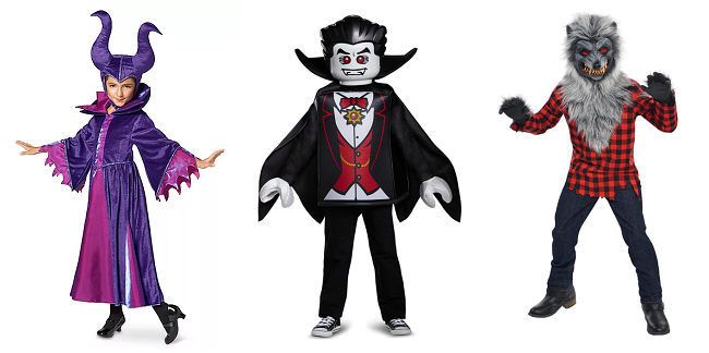 Maleficent, LEGO Vampire and Werewolf fancy dress costumes for kids