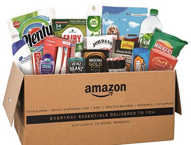 Selection of groceries in an amazon box