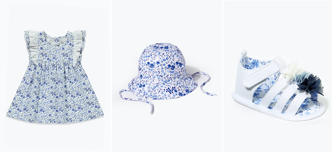 Blue floral baby dress, hat and shoes from Matalan