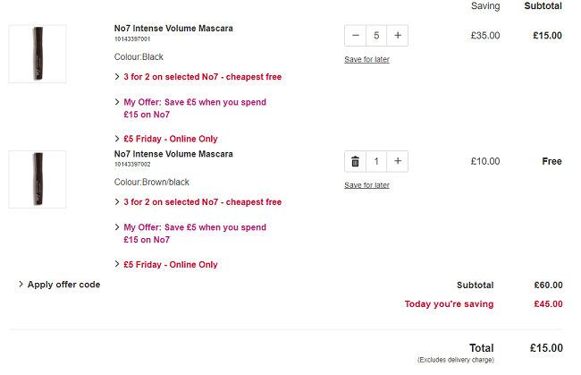 How To Get Six No7 Intense Volume Mascaras For Just £15 @ Boots