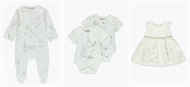 Peter Rabbit baby grow, bodysuits and baby dress from Matalan