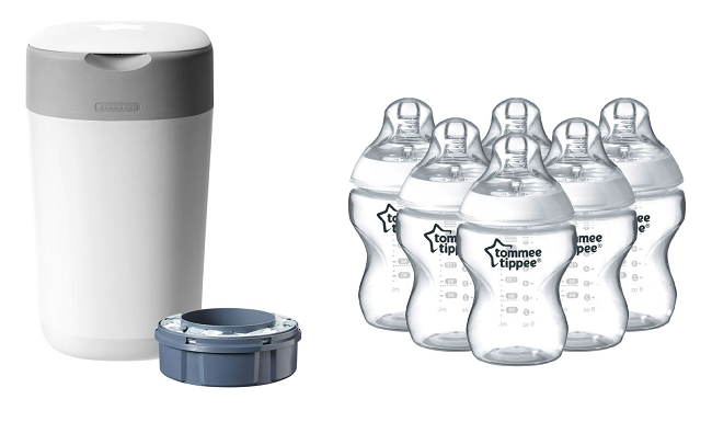Tommee Tippee nappy bin and bottles