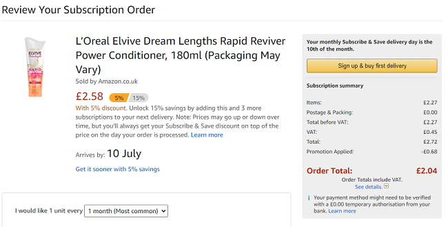 L’Oreal Elvive Dream Lengths Rapid Reviver Power Conditioner £2.04 @ Amazon