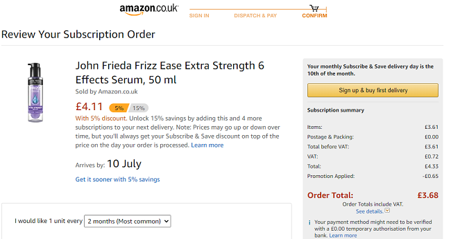 John Frieda Frizz Ease Extra Strength 6 Effects Serum 50ml £3.68 @ Amazon