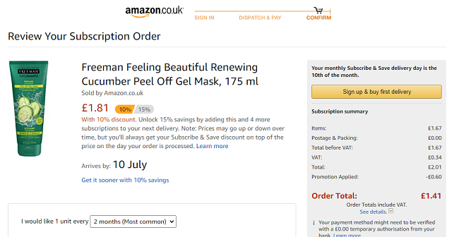 Freeman Feeling Beautiful Renewing Cucumber Peel Off Gel Mask 175ml £1.41 @ Amazon