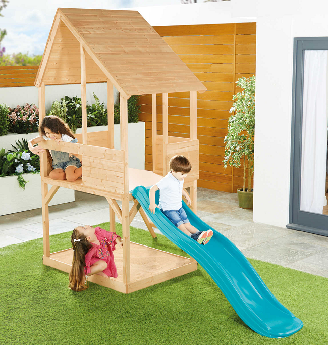 Kids' Wooden Playhouse With Slide from Aldi