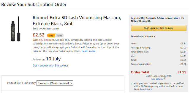 Rimmel Extra 3D Lash Volumising Mascara Extreme Black 8ml £1.99 @ Amazon