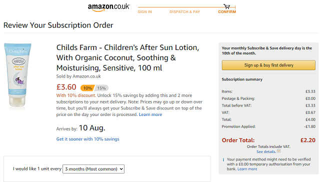 Childs Farm Children's After Sun Lotion 100ml £2.20 @ Amazon