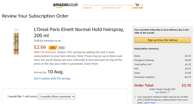 L'Oreal Paris Elnett Normal Hold Hairspray 200ml £2.10 @ Amazon
