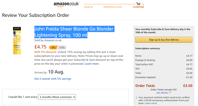 John Freida Sheer Blonde Go Blonder Lightening Spray 100ml £3.50 @ Amazon