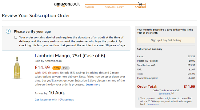 Six Bottles Of Mango Lambrini £11.99 @ Amazon